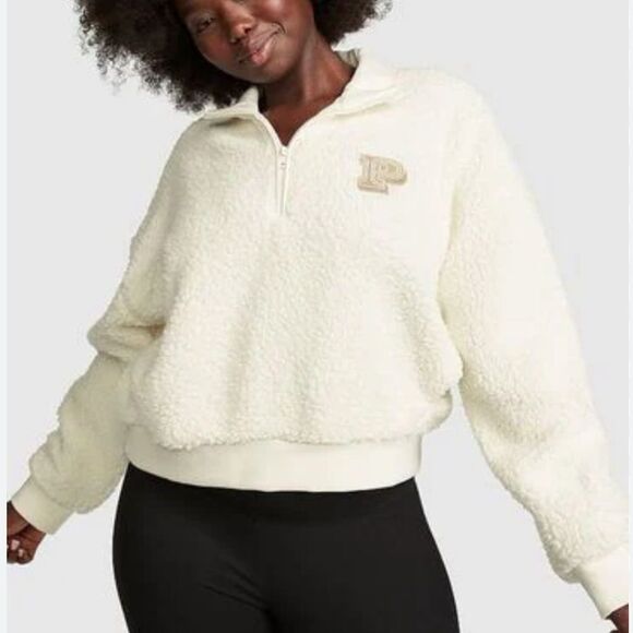 NWT PINK Victoria Secret Teddy Fleece Pullover (size XL) - Picture 1 of 6
